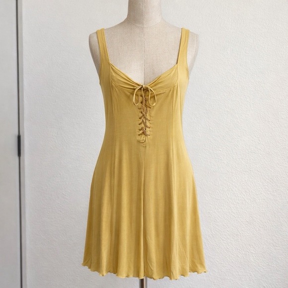 Victoria's Secret Dresses & Skirts - Vintage Victoria's Secret Slip Dress SZ S Yellow Lace Up Mini Gold Label Fairy